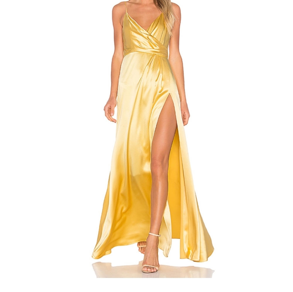 Jill Jill Stuart Yellow Wrap Satin Dress